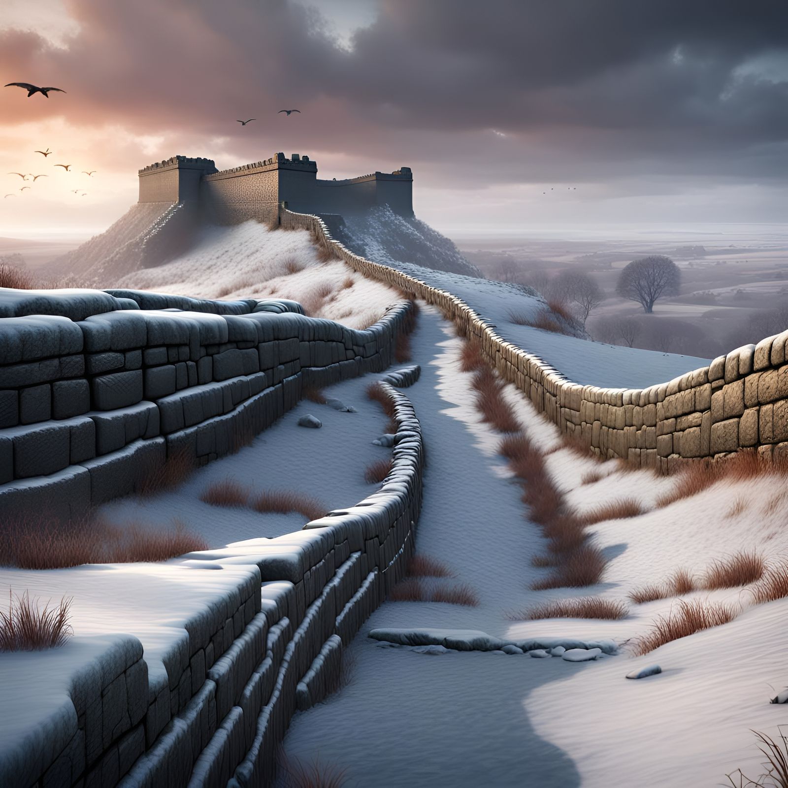 Fantasy Roman Hadrian's Wall in Winter