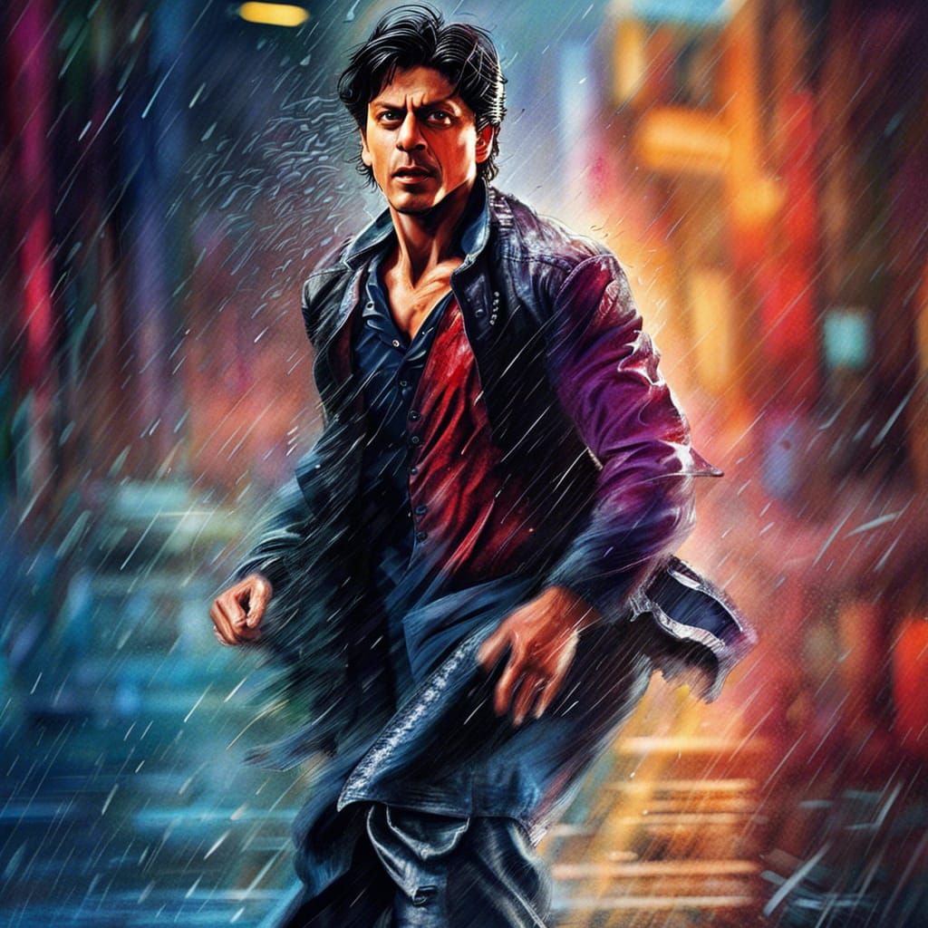 Dramatic Portrait of Man Running in the Rain