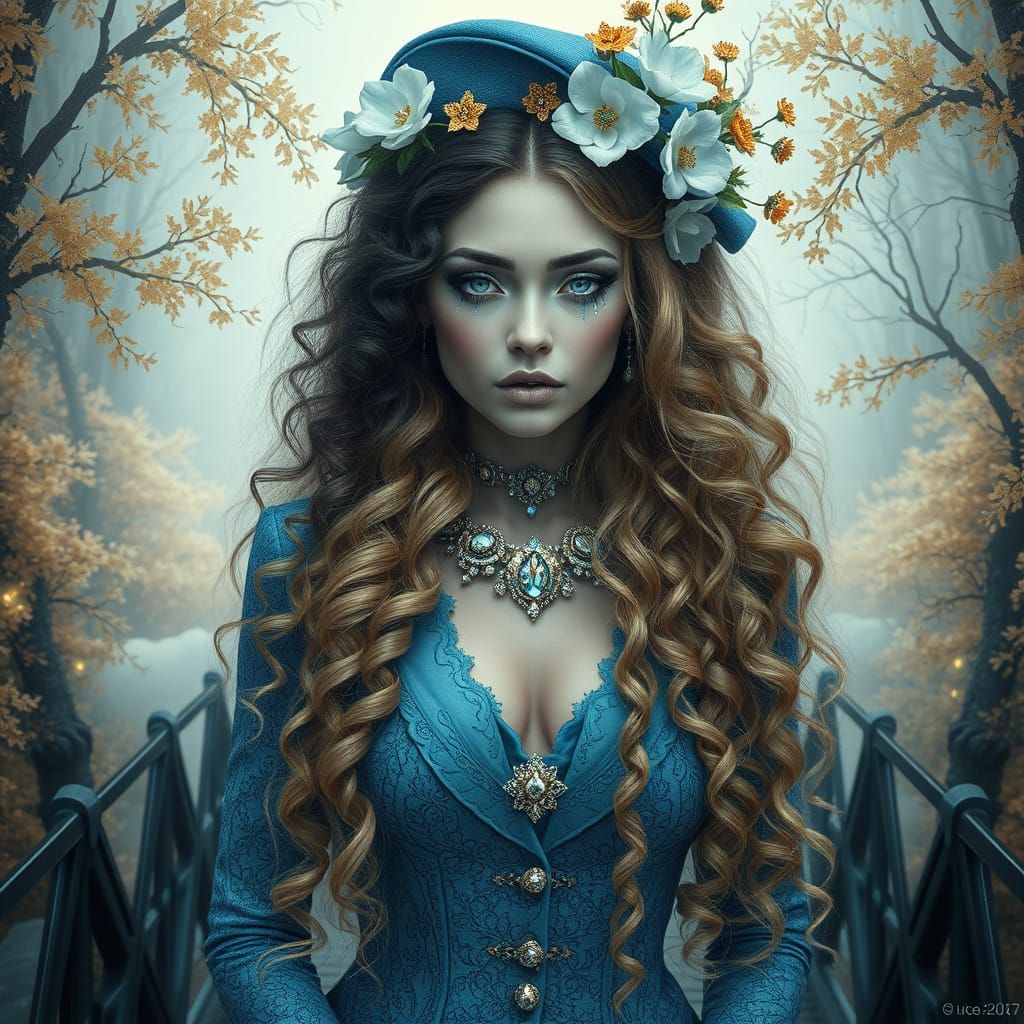 Goth Vampire Goddess in Mystical Forest