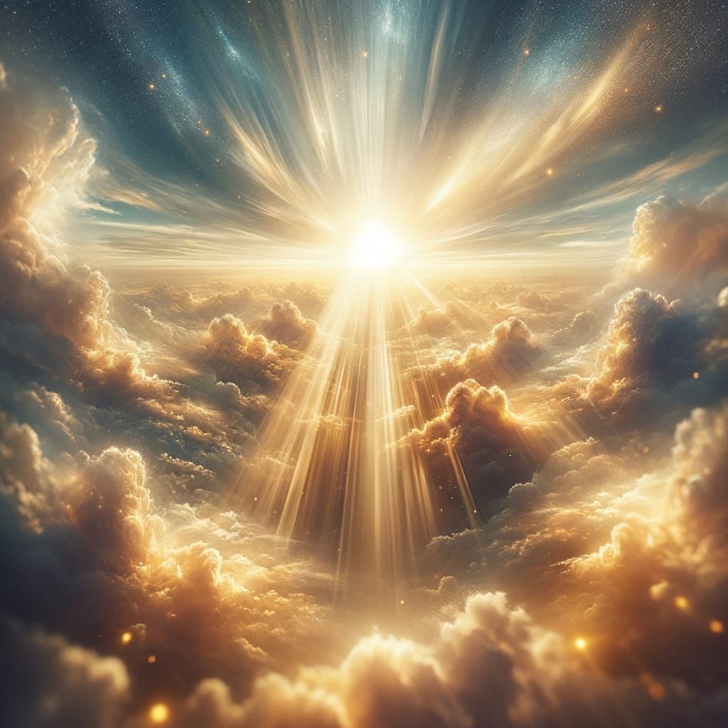 Divine Sunlight Beams Through Clouds in Golden Hues