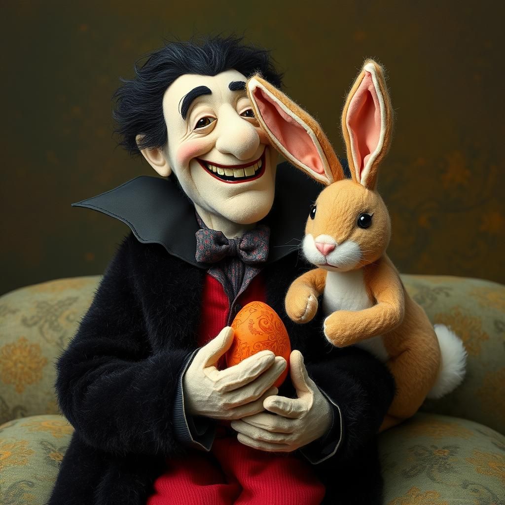 Fluffy Vampire and Plush Rabbit Stealing Eggs