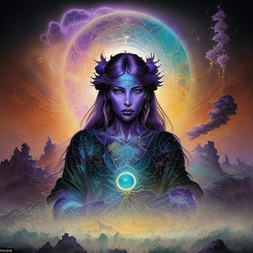 Sorceress in Swirling Mist, Surreal Fantasy Art