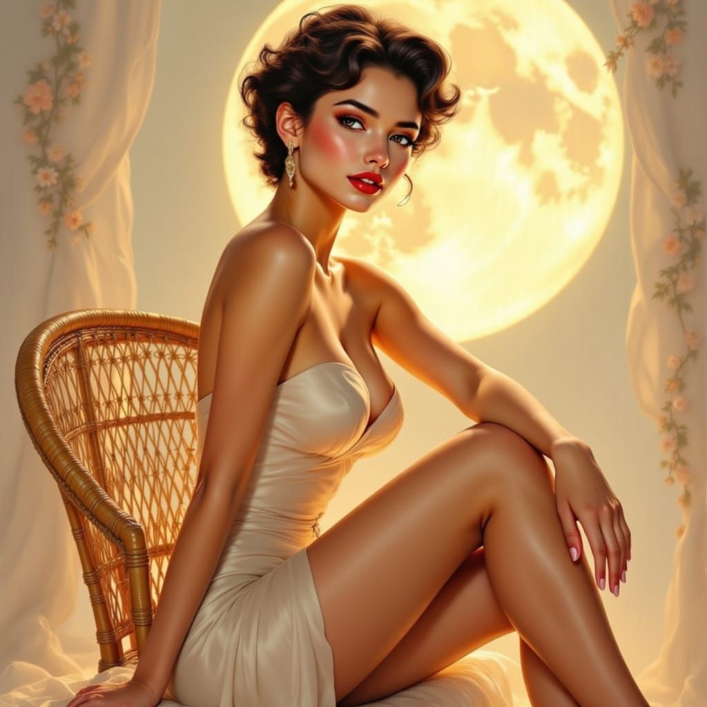 Vintage Glamour Pin-Up Portrait in Soft Golden Light