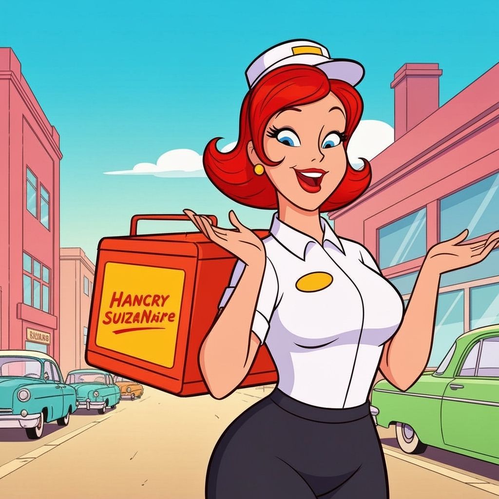 1960s Cartoon Food Delivery Person Flirting