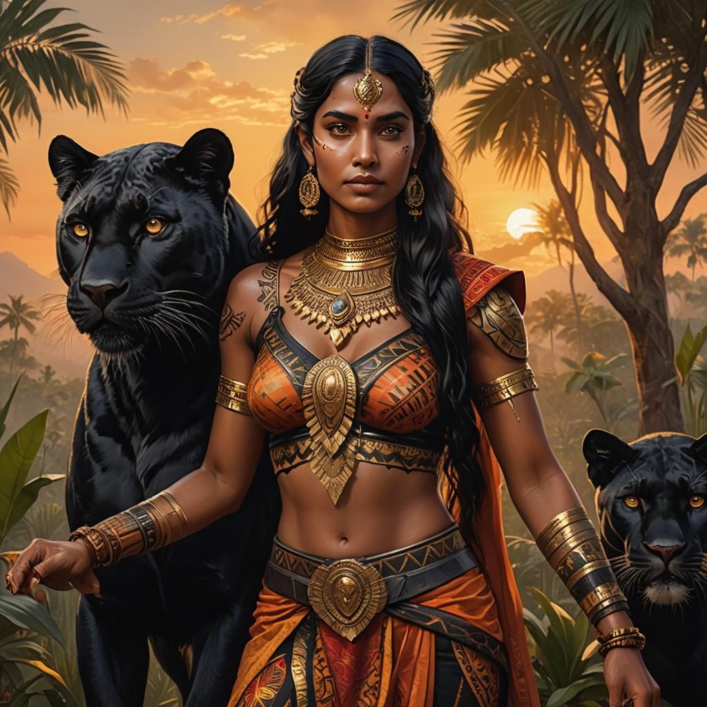 Amazon Woman with Panther in Hyperrealistic Style