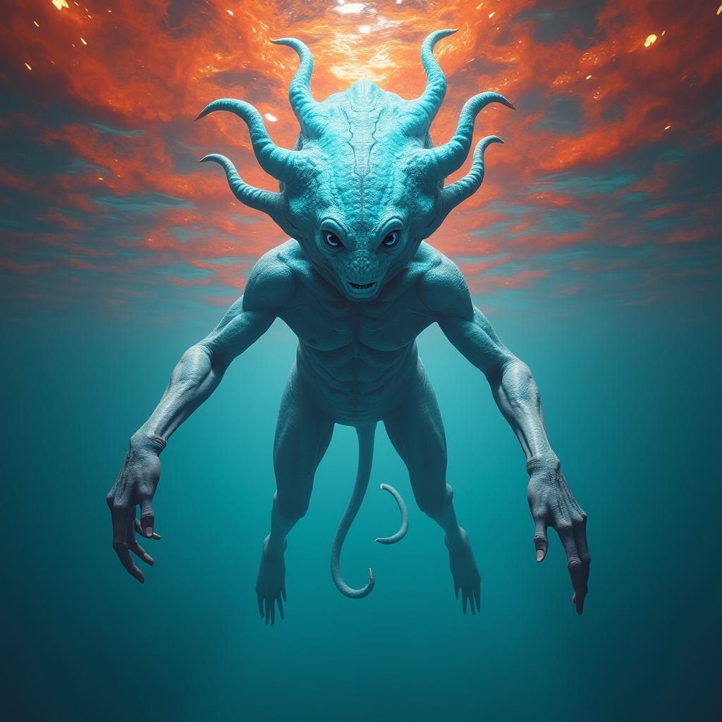 Alien Levitation in Surreal Crimson Sea: Matte Painting