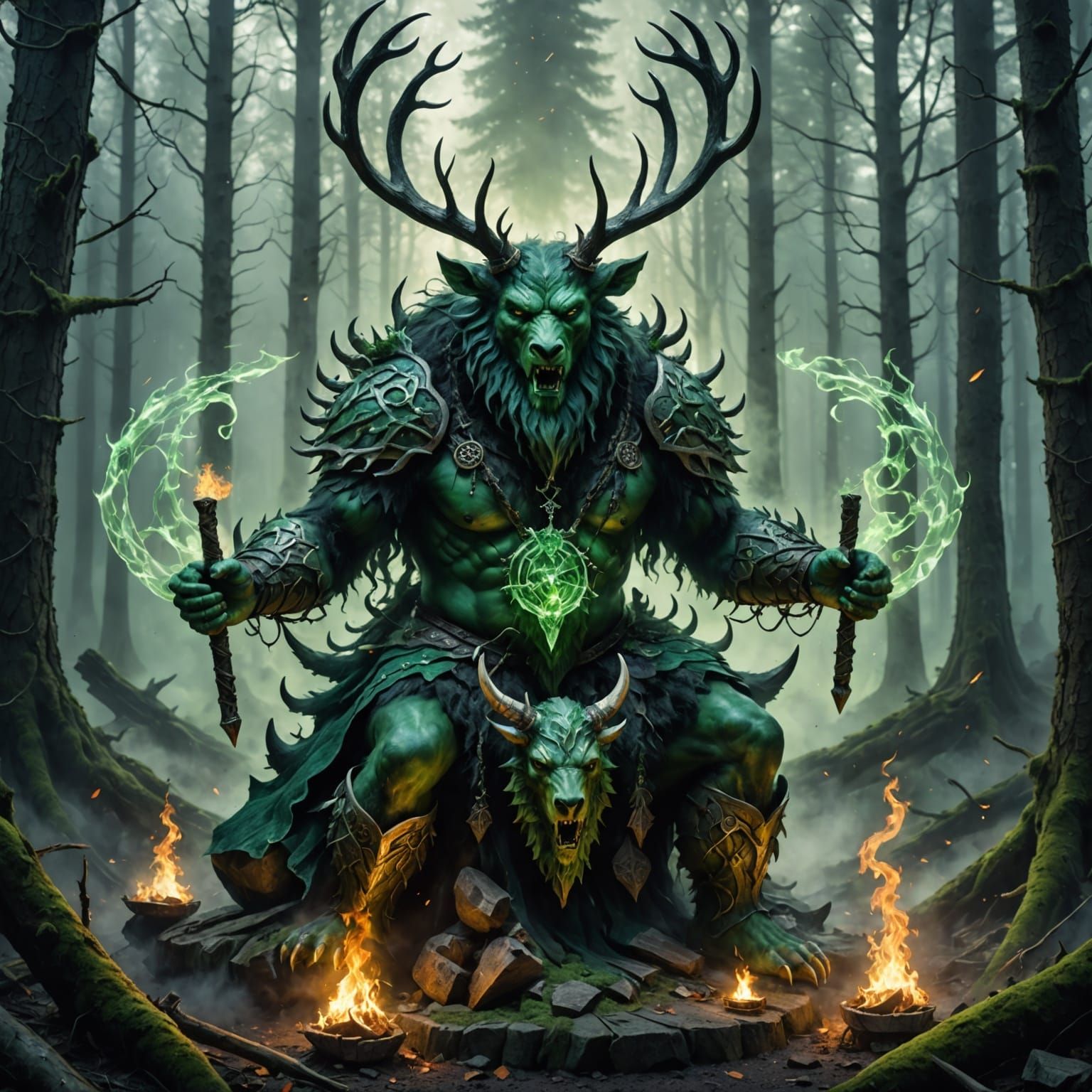 Celtic Demon God in Dark Woods