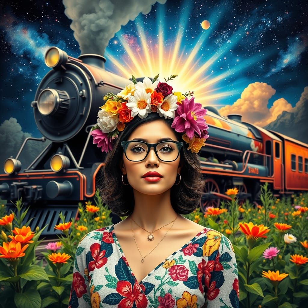 Vibrant Flower Seller in Cosmic Train Station, in the Style ...