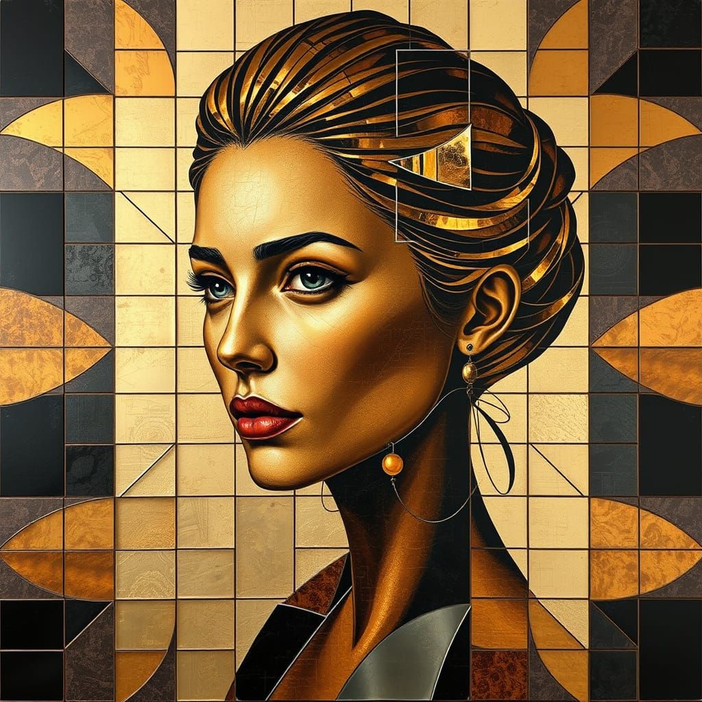 Midas Daughter Portrait in Geometric Metal Mosaic