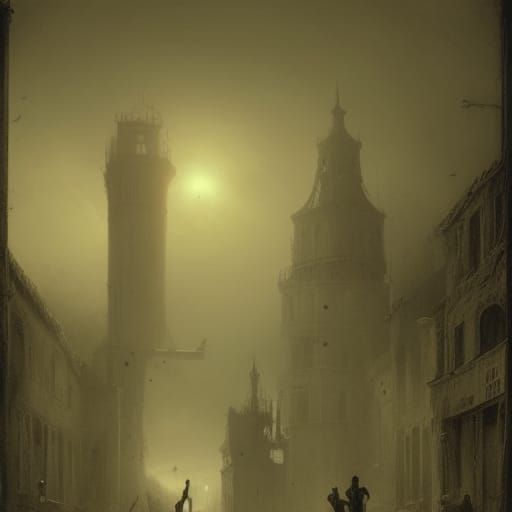 Haunted House in a ghost town horror Gustave Doré Greg Rutkowski