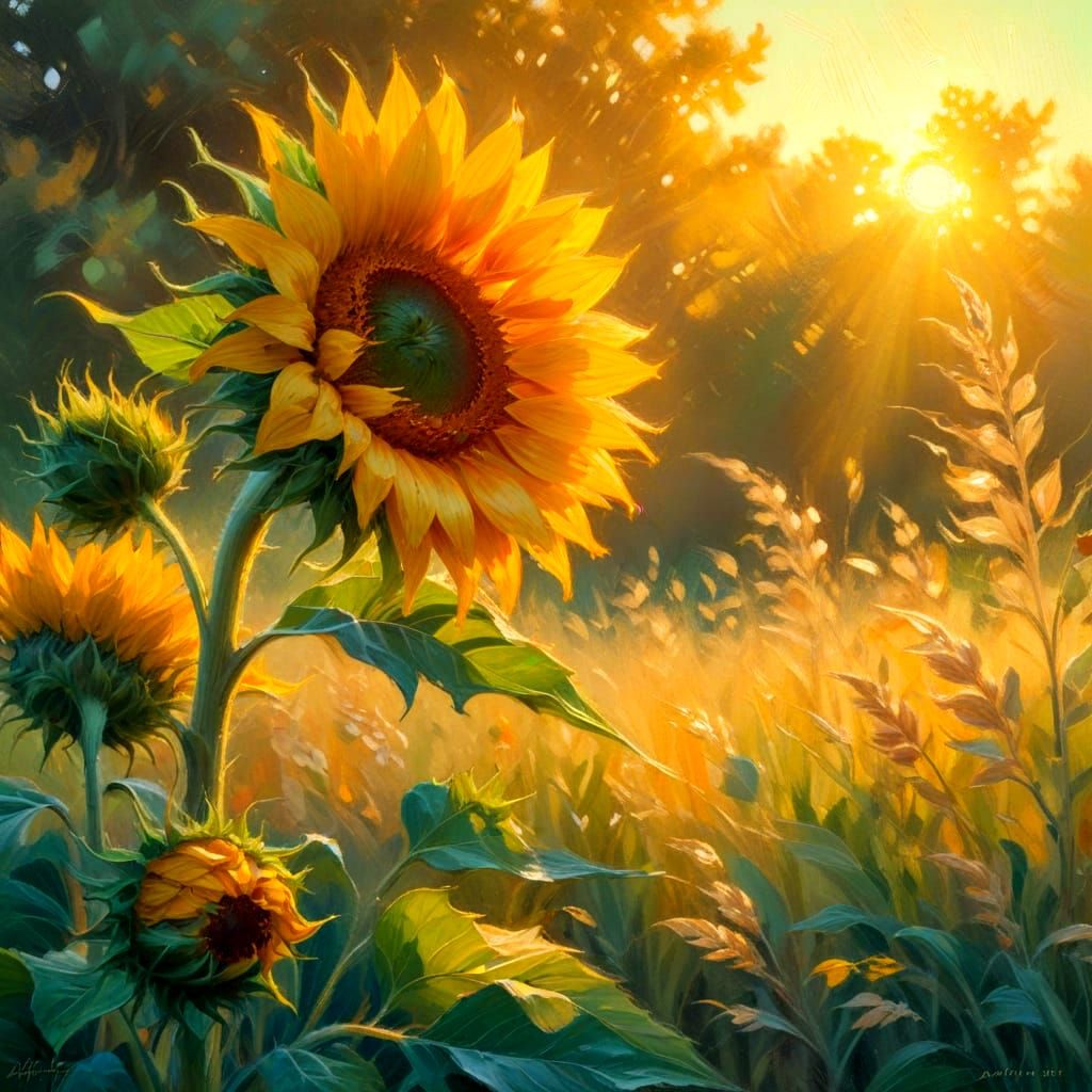 Vibrant Sunflower in Impressionist Style