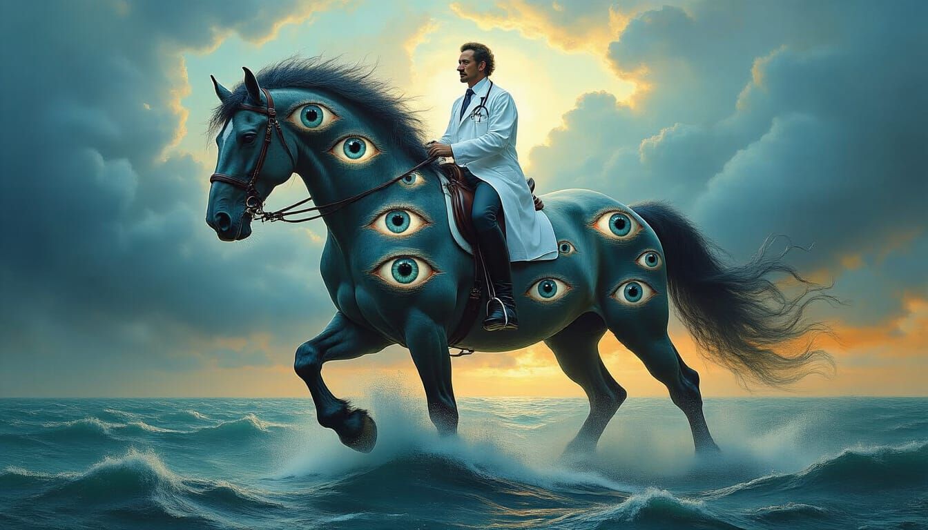 Surreal Doctor Rides Giant Horse on Stormy Sea