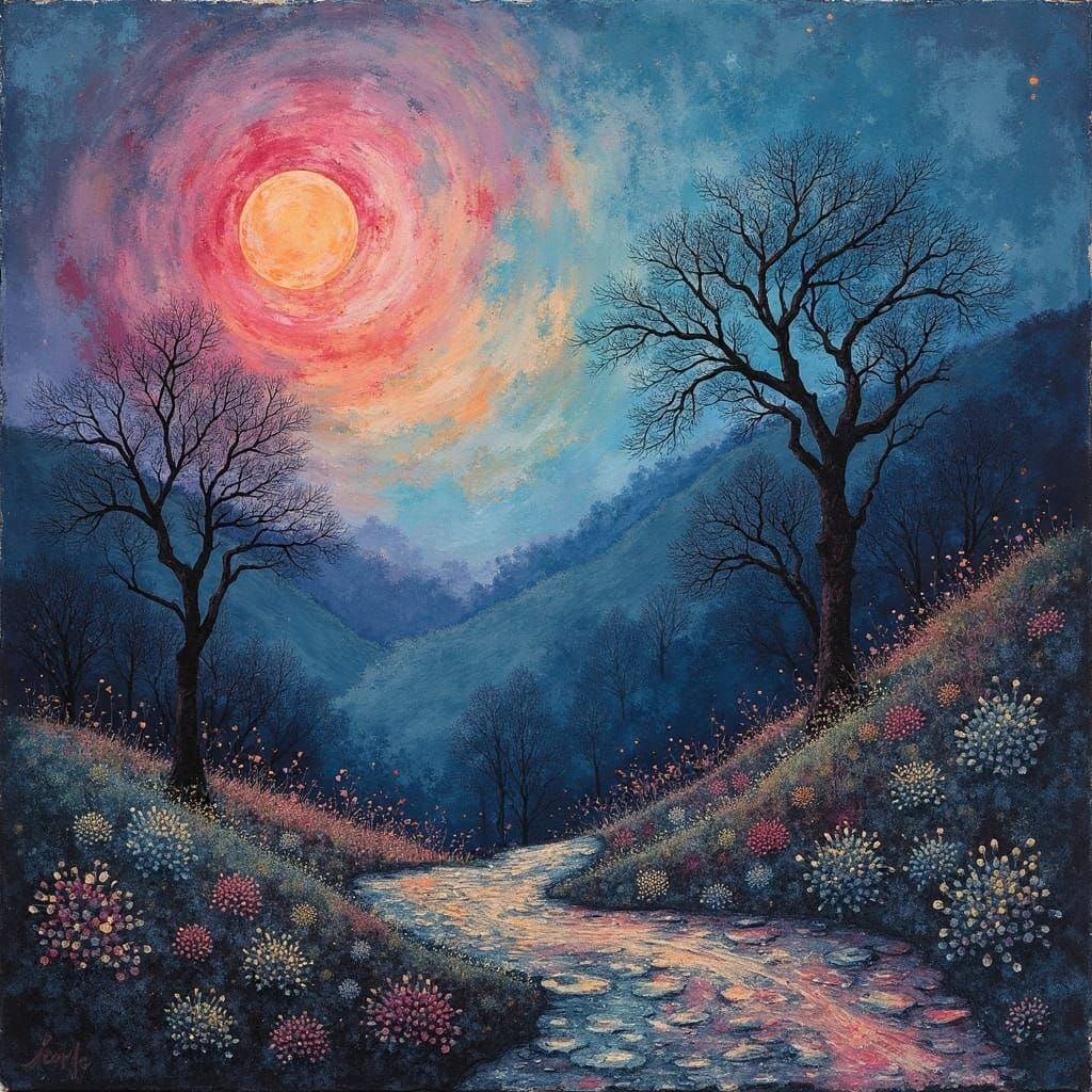 Abstract Twilight Landscape Collage in Mixed Media