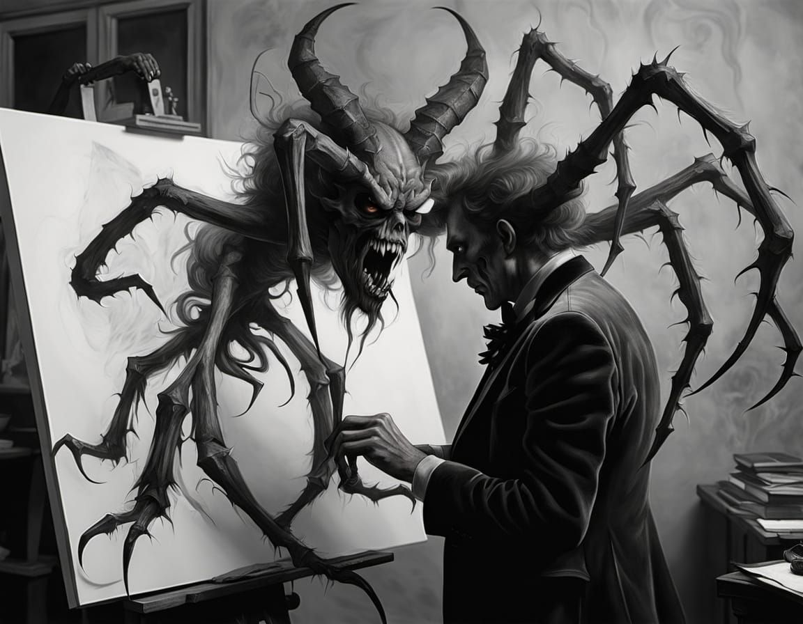 Artist Attacked by Charcoal Demon in Macabre Studio