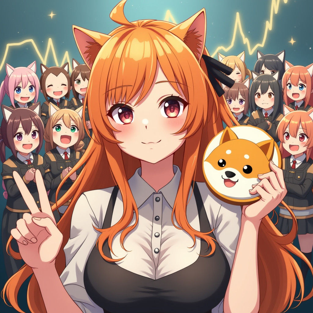 Anime Woman Celebrates Dogecoin Crypto Rise