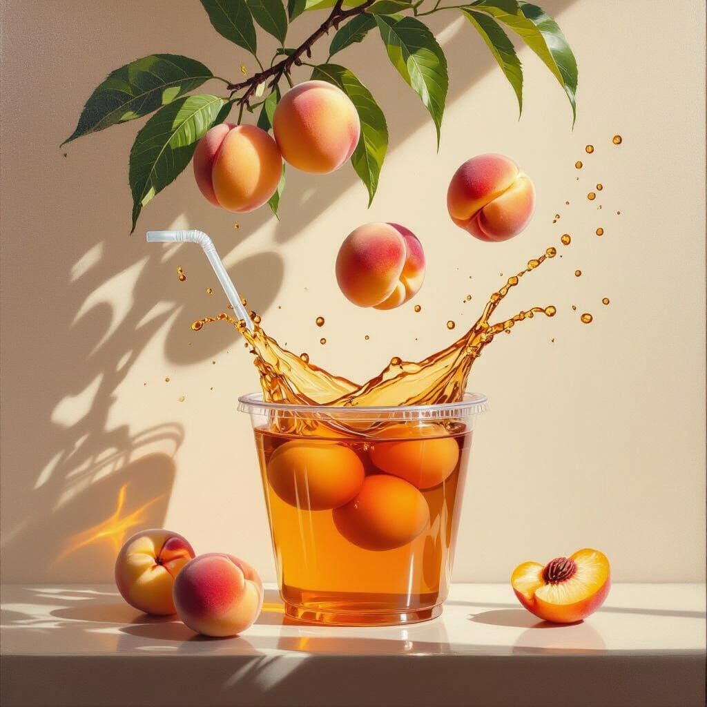 White Peaches Fall Into Oolong Tea Still Life