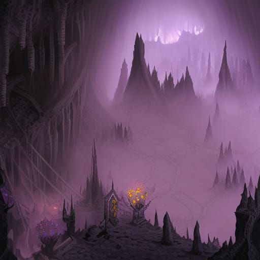 Hyperdetailed Dark Elf City in Underground Cavern