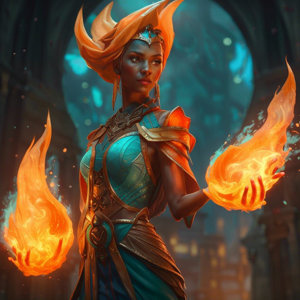 Fiery Elf Concept Art in Art Nouveau Style