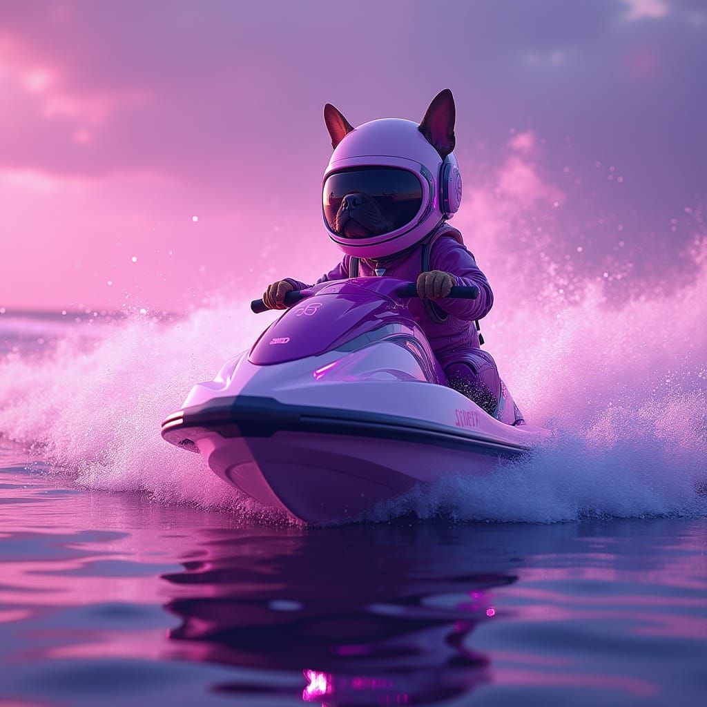 Cyberpunk Canine Rides Futuristic Jetski Through Grape Soda ...