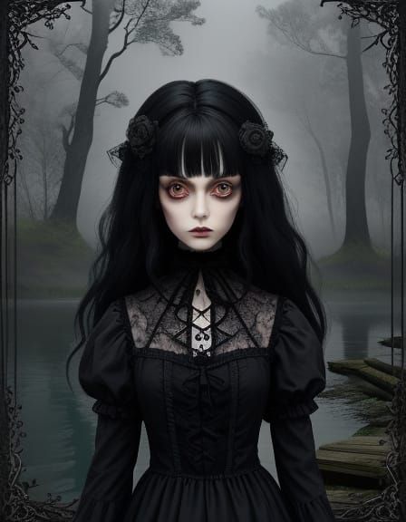 Gothic Doll Sits Serenely Beside Raven in Mysterious Forest ...