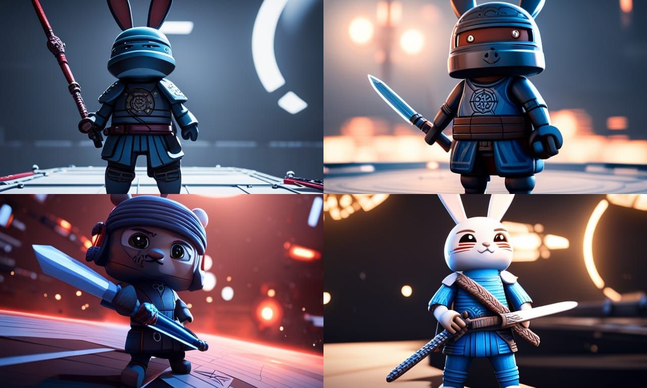 Blue Samurai Rabbit on Death Star, 3D Render