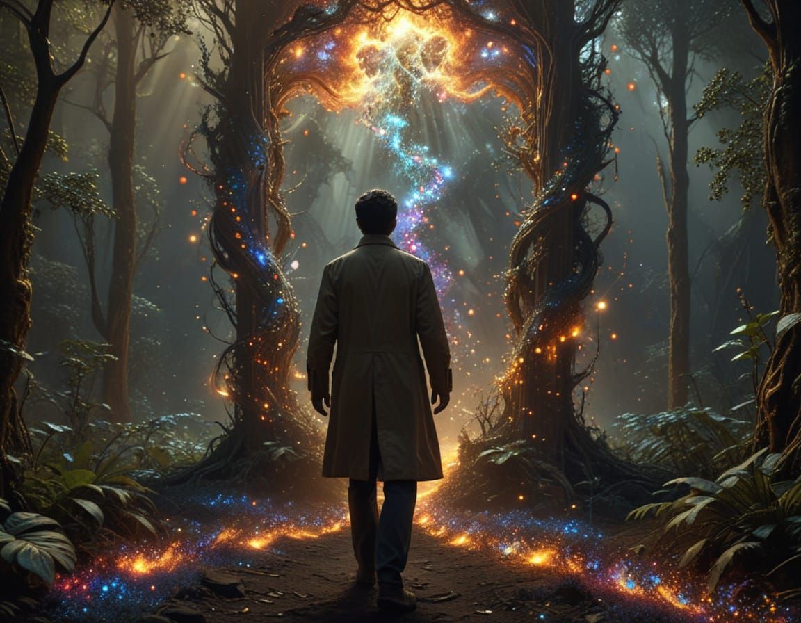 Deeply genetic in nature trails of polychrome light and zigzag fluids enormous portals exploding sparkleparticles dynami...