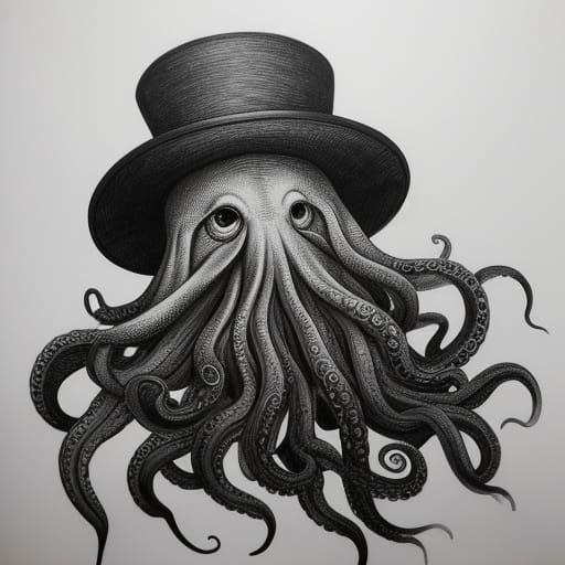 adorable Octopus wearing a derby hat