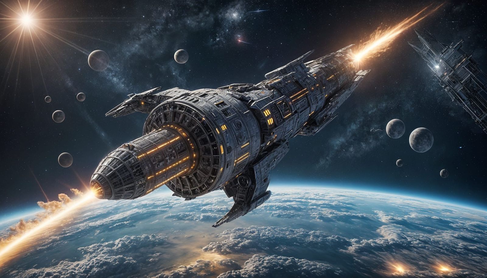 Hyperrealistic Spaceship Fires on Earth from Atmosphere