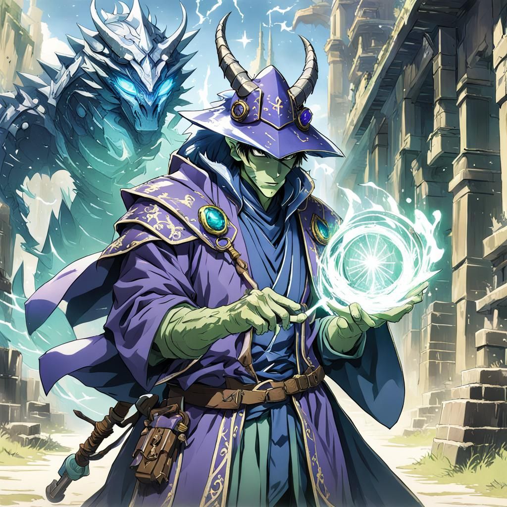 Crystal Dragonborn Mage in Anime Style