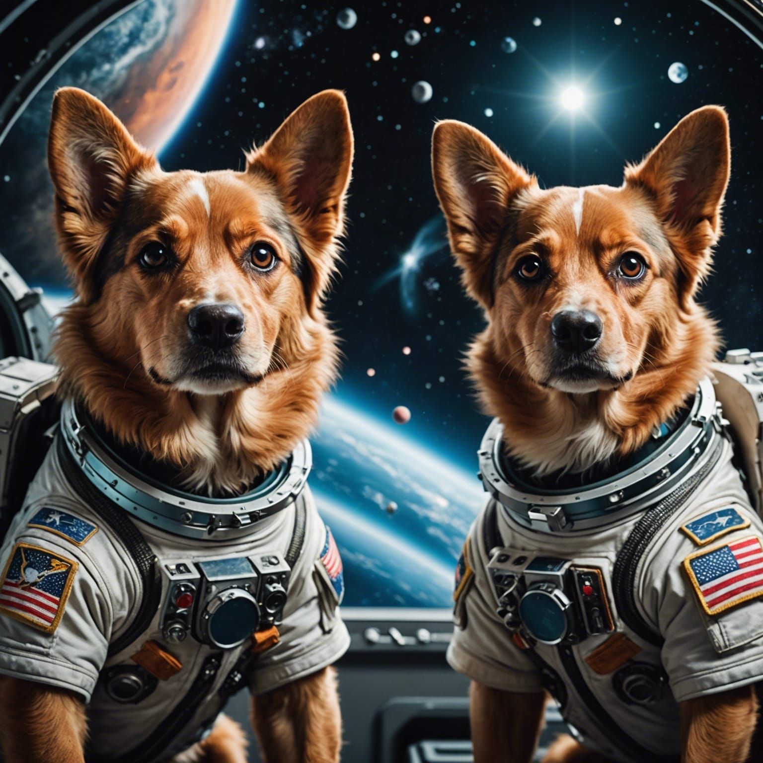 Cute Dogs Explore Space in Hyperrealistic Detail