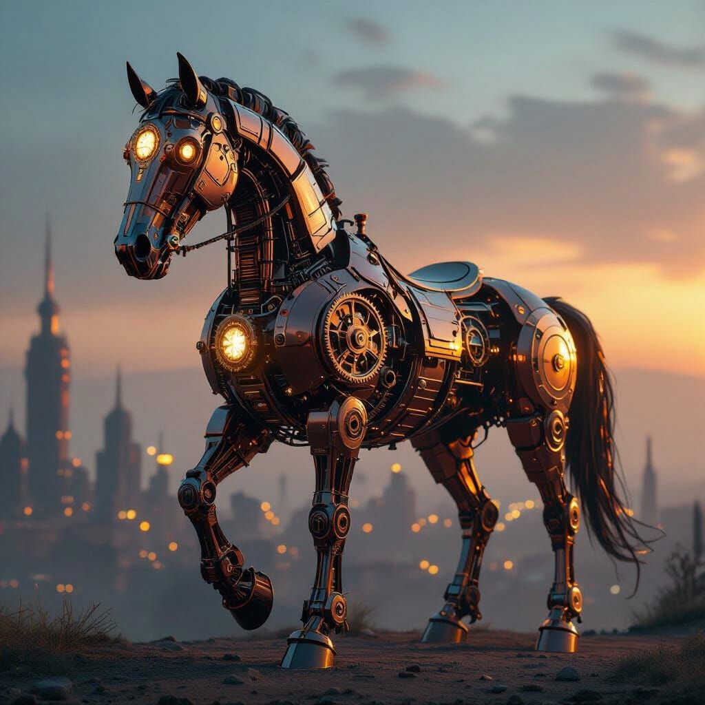 Majestic Clockwork Horse in Mecha-Punk Style