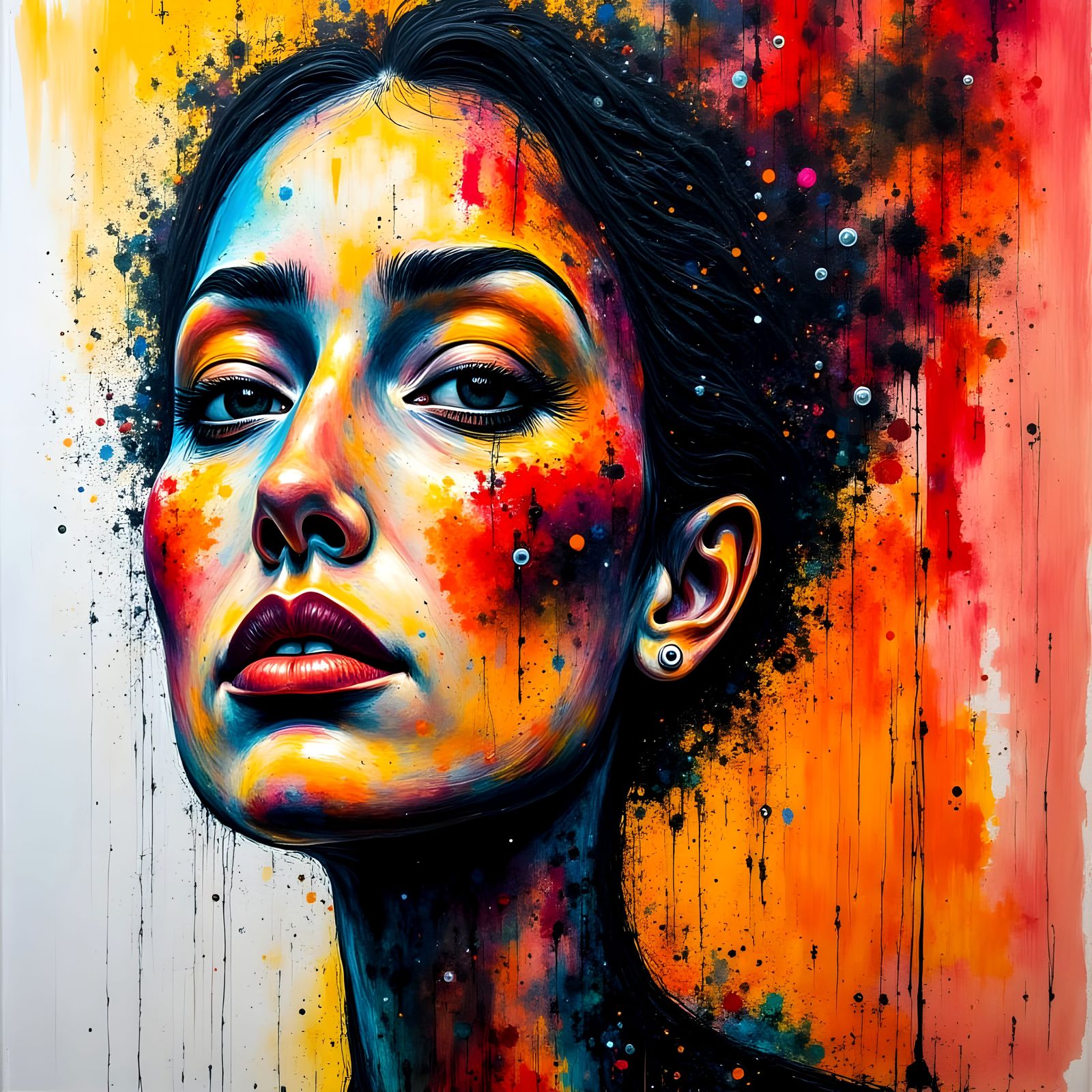 Expressive Abstract Portrait in Action Painting Style