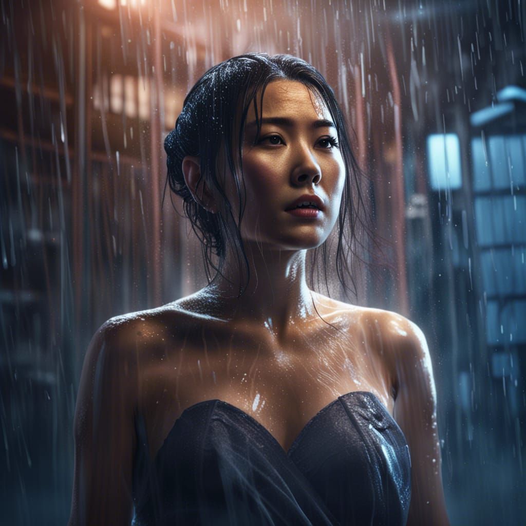 Beautiful Asian Woman in Shower: Matte Painting