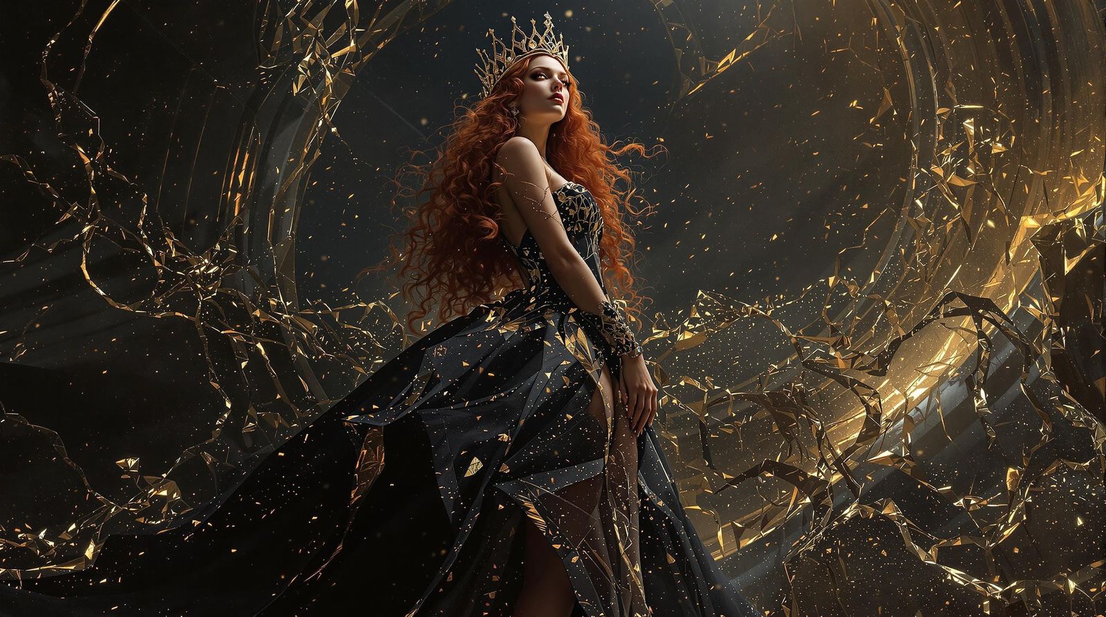 Cyberpunk Vampire Queen in Iridescent Gown