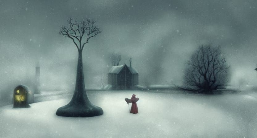 Magical Winter Farmhouse in Surreal Style