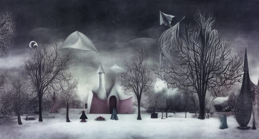Magical Realism Winter Farm Dreamscape