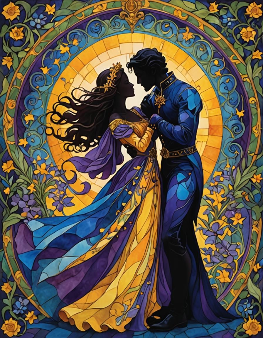 Renaissance Silhouette Art of Embracing Couple