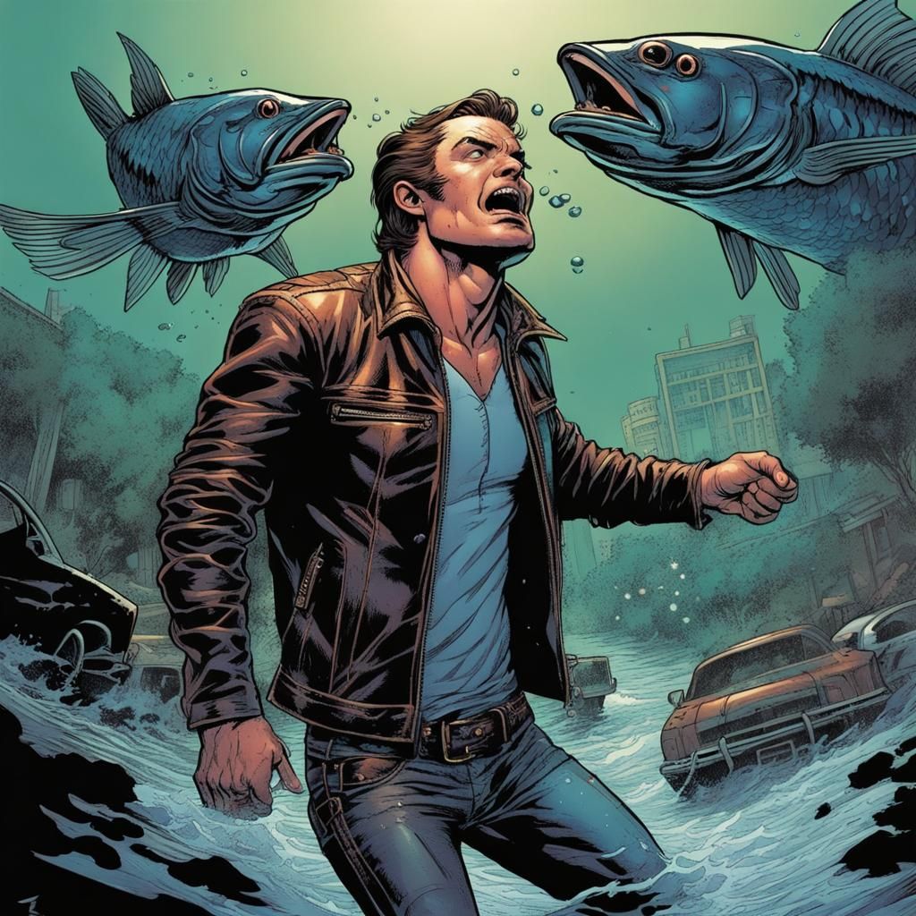 Man in Leather Jacket: Comic Book Art