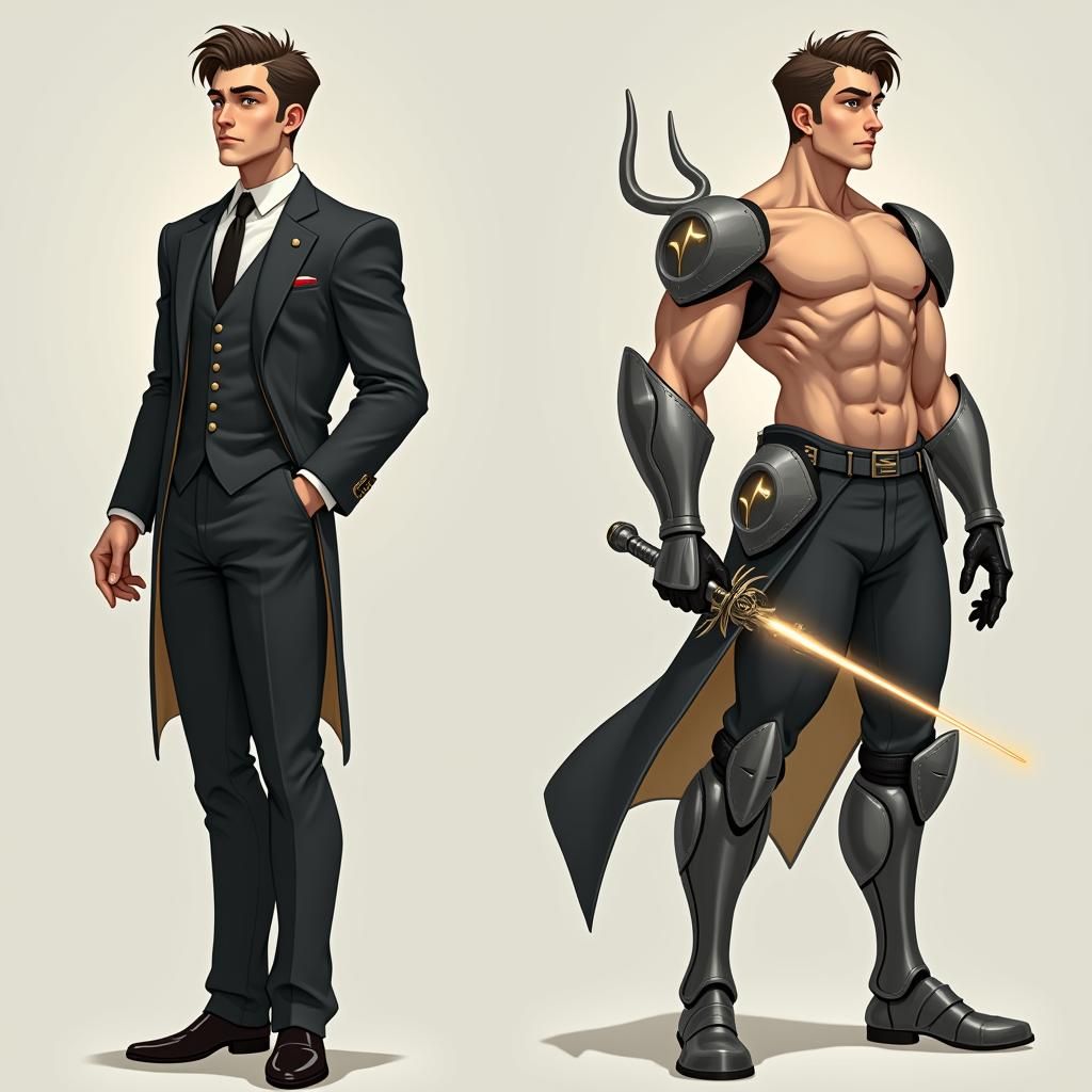 Two contrasting character profile images of Otto, the androi...