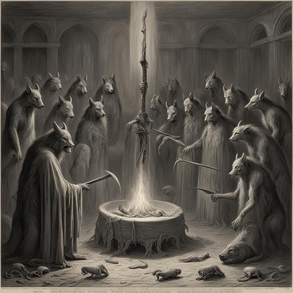 Animalistic Demons Witness Human Sacrifice Ritual