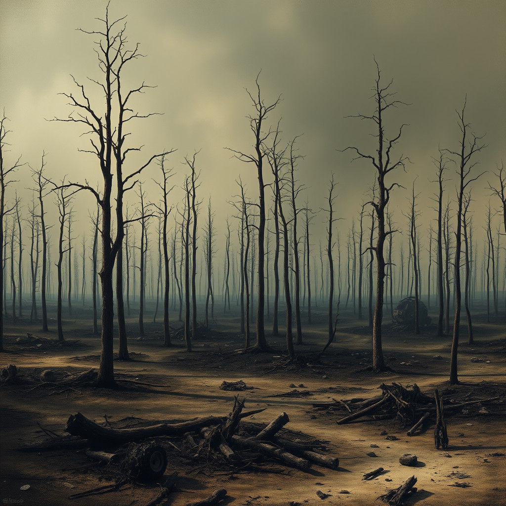 War-Torn, Post-Apocalyptic Forest in Dark Gothic Style
