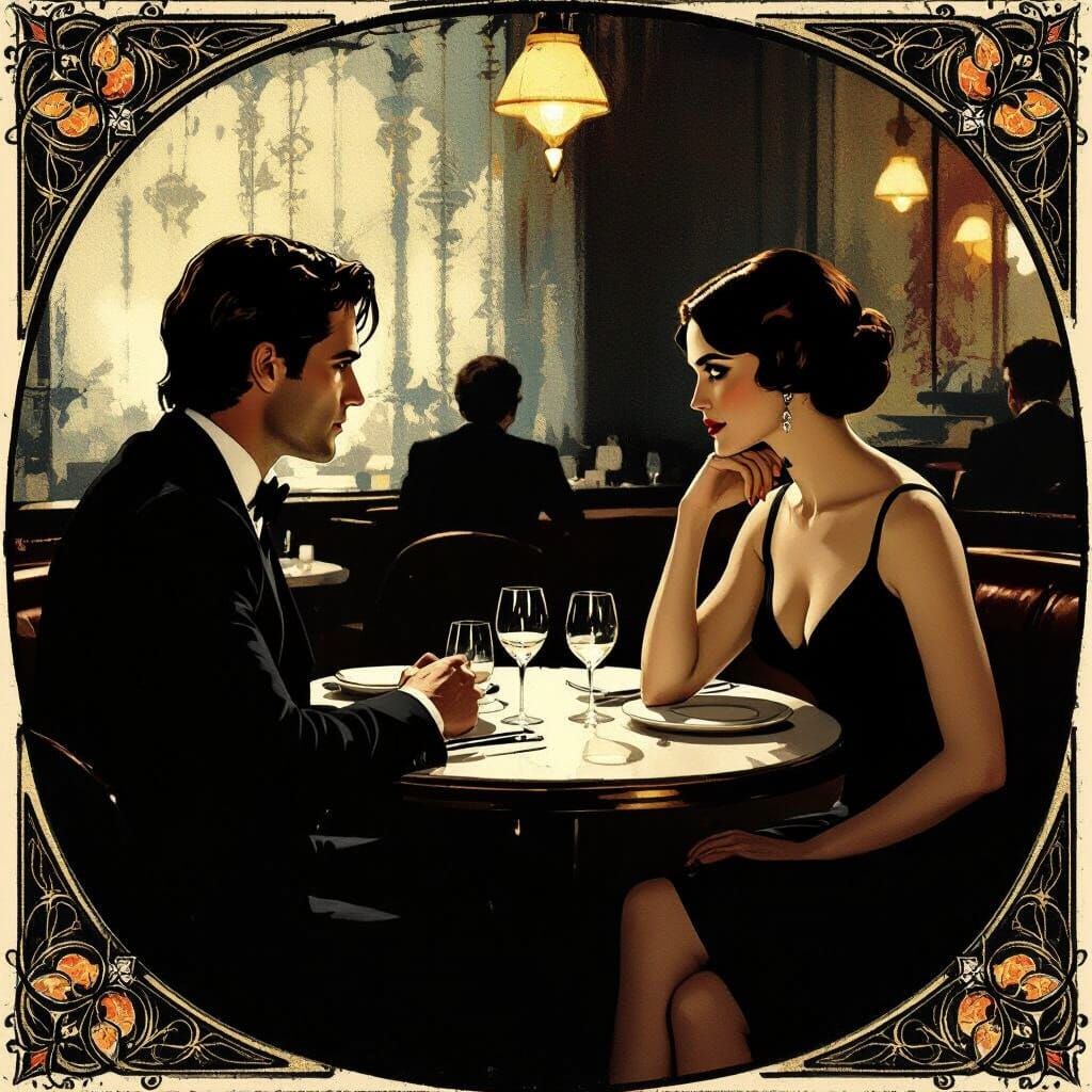 Elegant Restaurant Scene in Art Nouveau Style