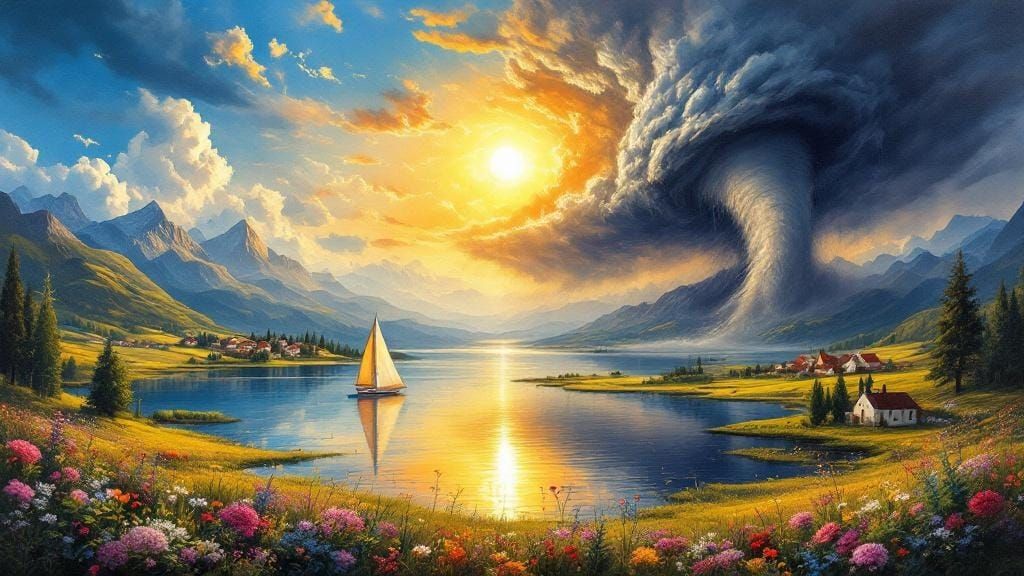 Split Landscape: Peace and Storm in Oil Paint