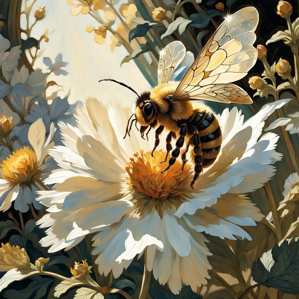 Bee in Sunlight: Art Nouveau Summer Garden