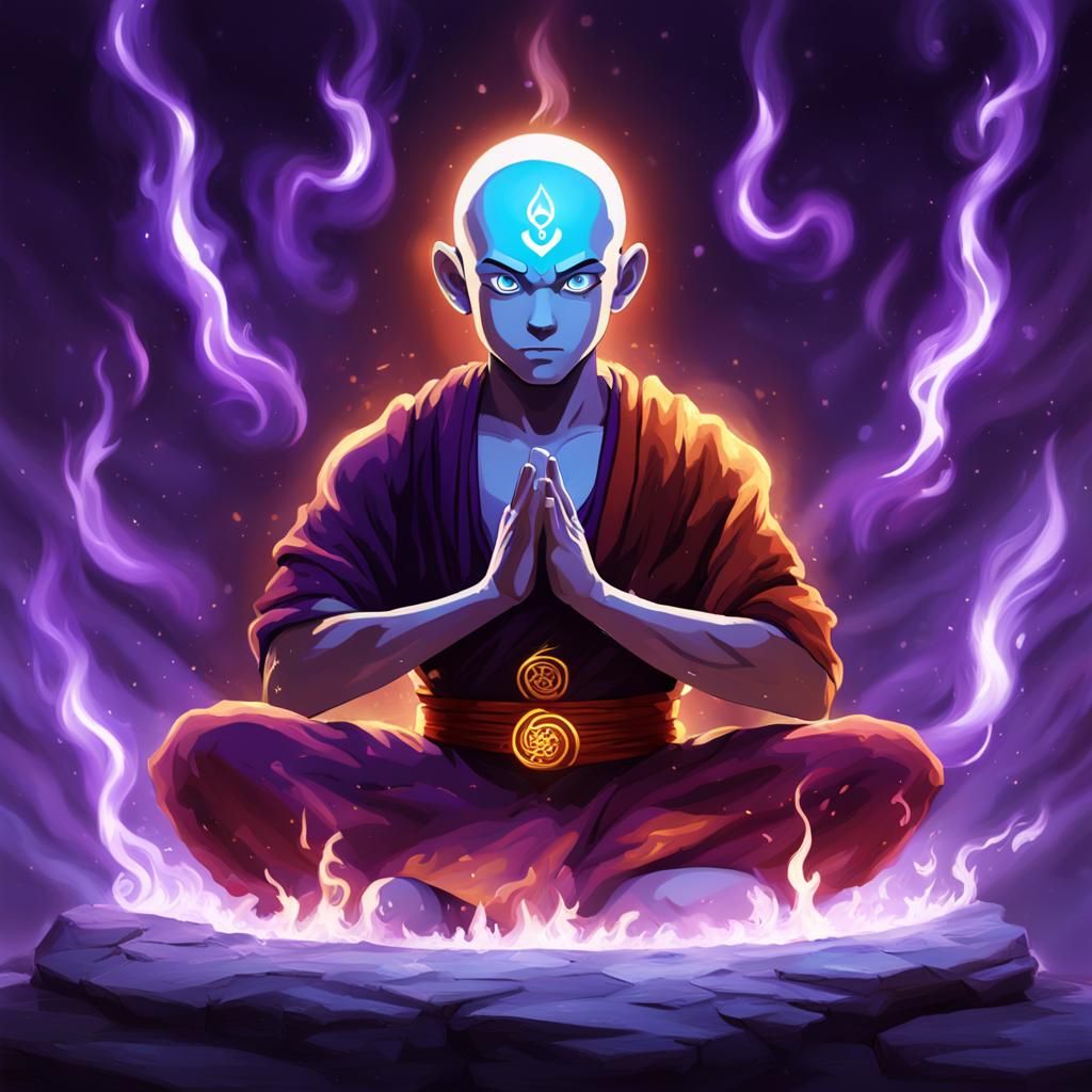 Avatar Aang Meditating with Purple Fire