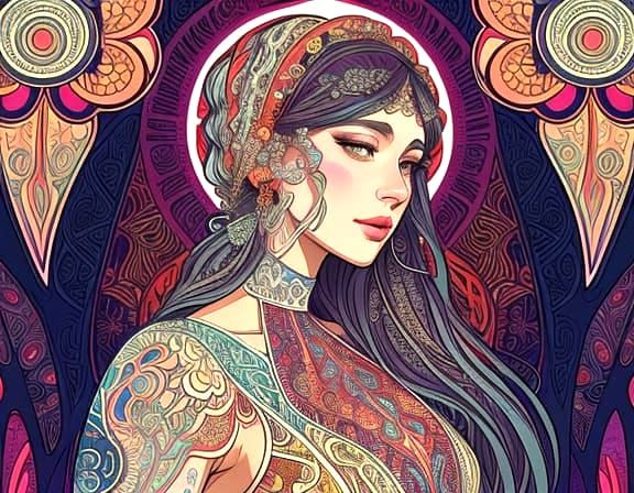 Woman in Colorful Zendoodle Dress