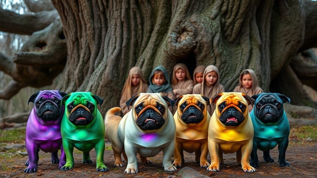 Opalescent Pugs Guard Elven Children