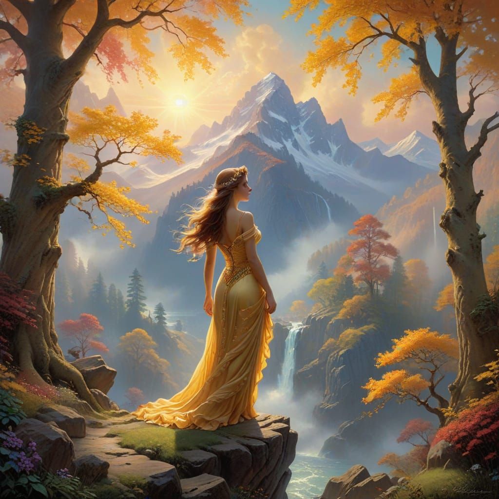 Goddess of Dawn in a Romantic Landscape