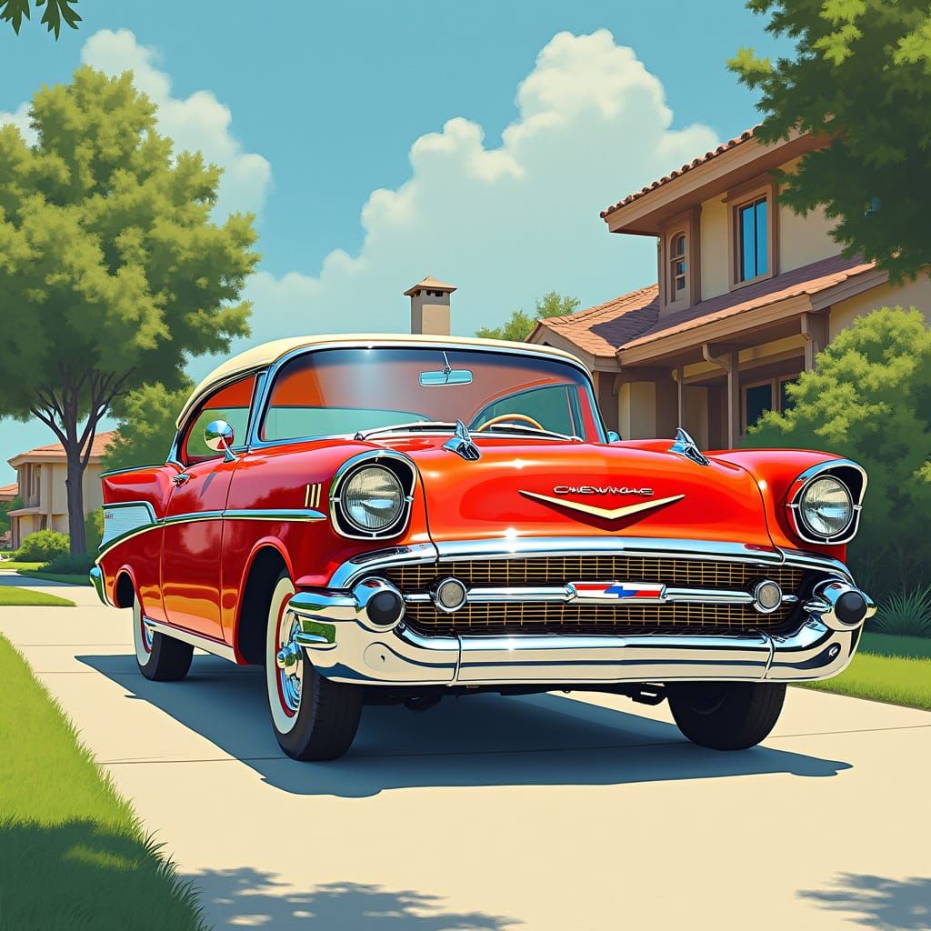 1957 Chevy Bel Air in a Nostalgic Illustration Style