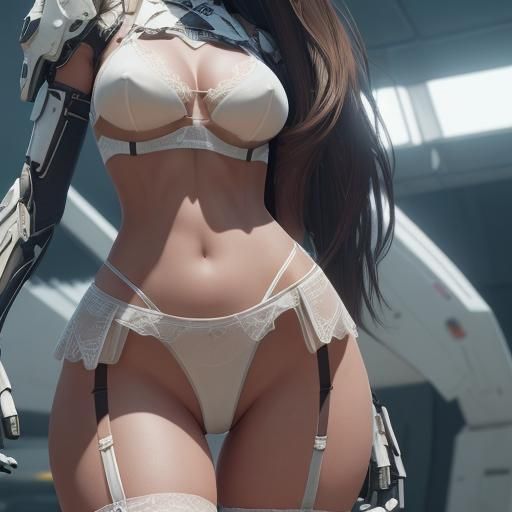 Brunette in Lace Bikini with Sci-Fi Mech Details